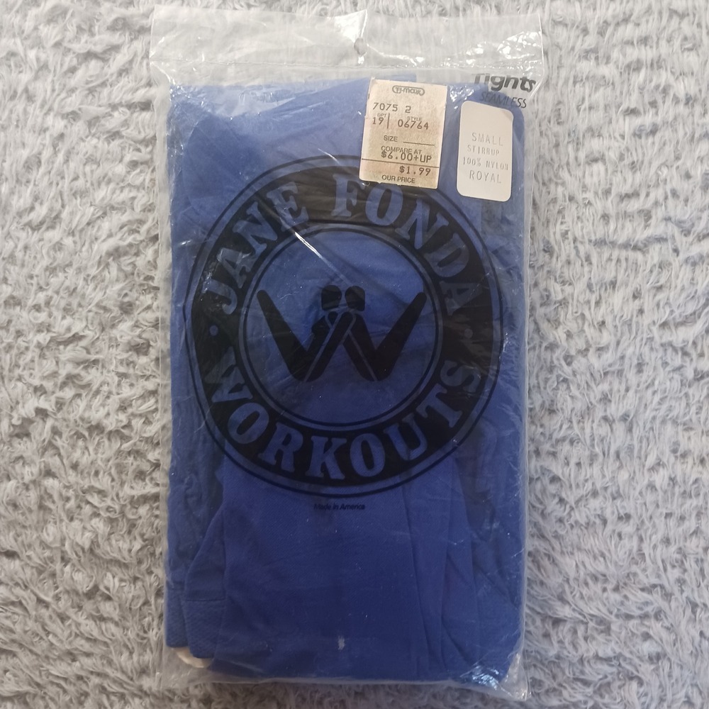 Jane Fonda Workouts 06764 Womens Small Stirrup‎ Tights Royal Blue Vintage 80s